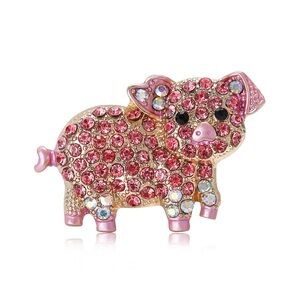 Pink Rhinestone Pig Brooch – Cute Crystal Pig Pin